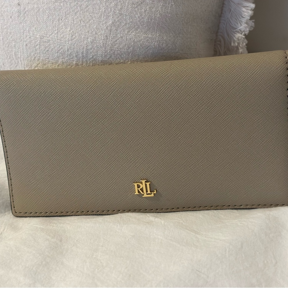 Ralph Lauren Crosshatch Leather Slim Tan Wallet